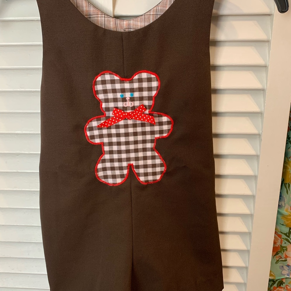 Vintage Brown Teddy Bear Applique Boys Romper